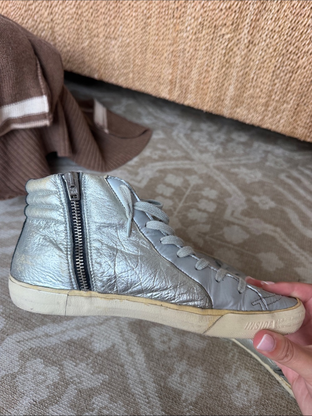 Golden Goose Silver High-Top Sneakers with Red Star and Accent - Picture 3 of 7